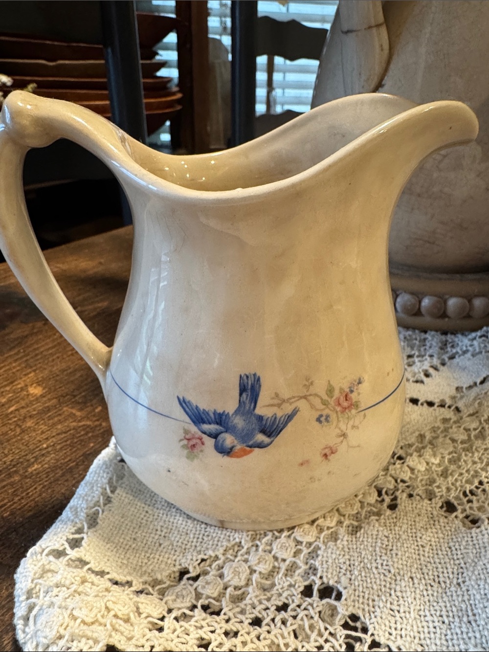 Vintage stained Wellsville China Bluebird Pitcher/Creamer - Picture 3 of 8